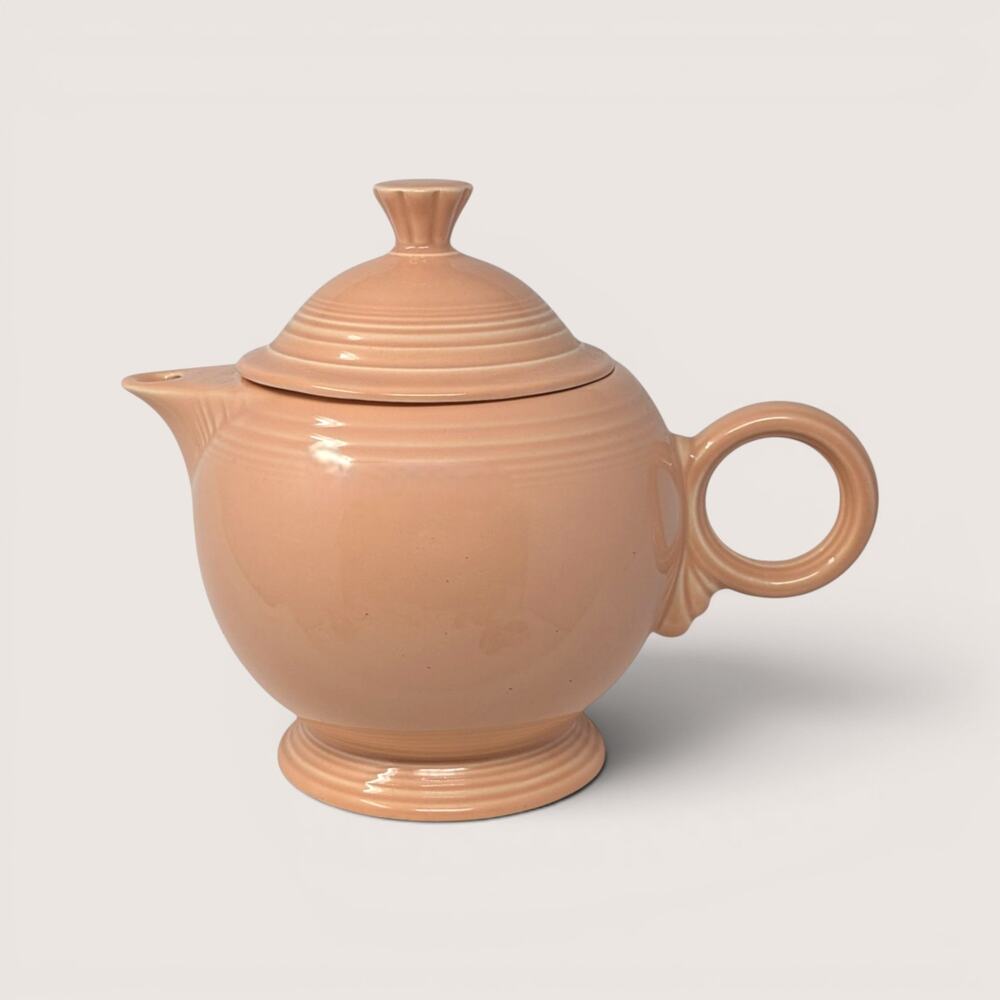 Vintage Fiesta Peach Glazed Ceramic Covered Teapot